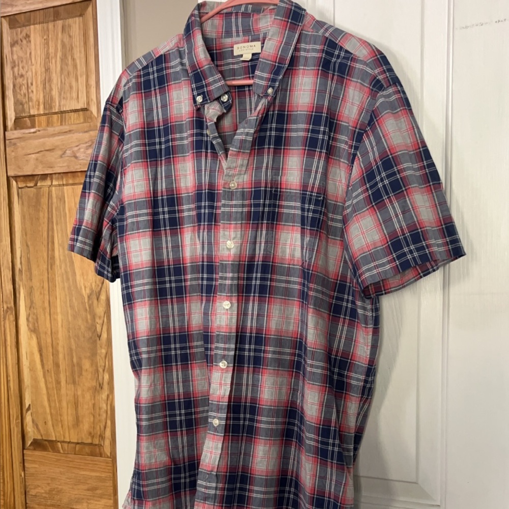 Men's Plaid Shirt - Red and Blue